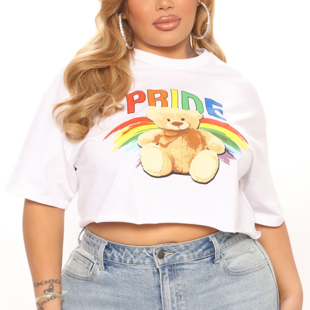 Plus Size LGBTQ Pride Teddy Bear Cropped Graphic Tee